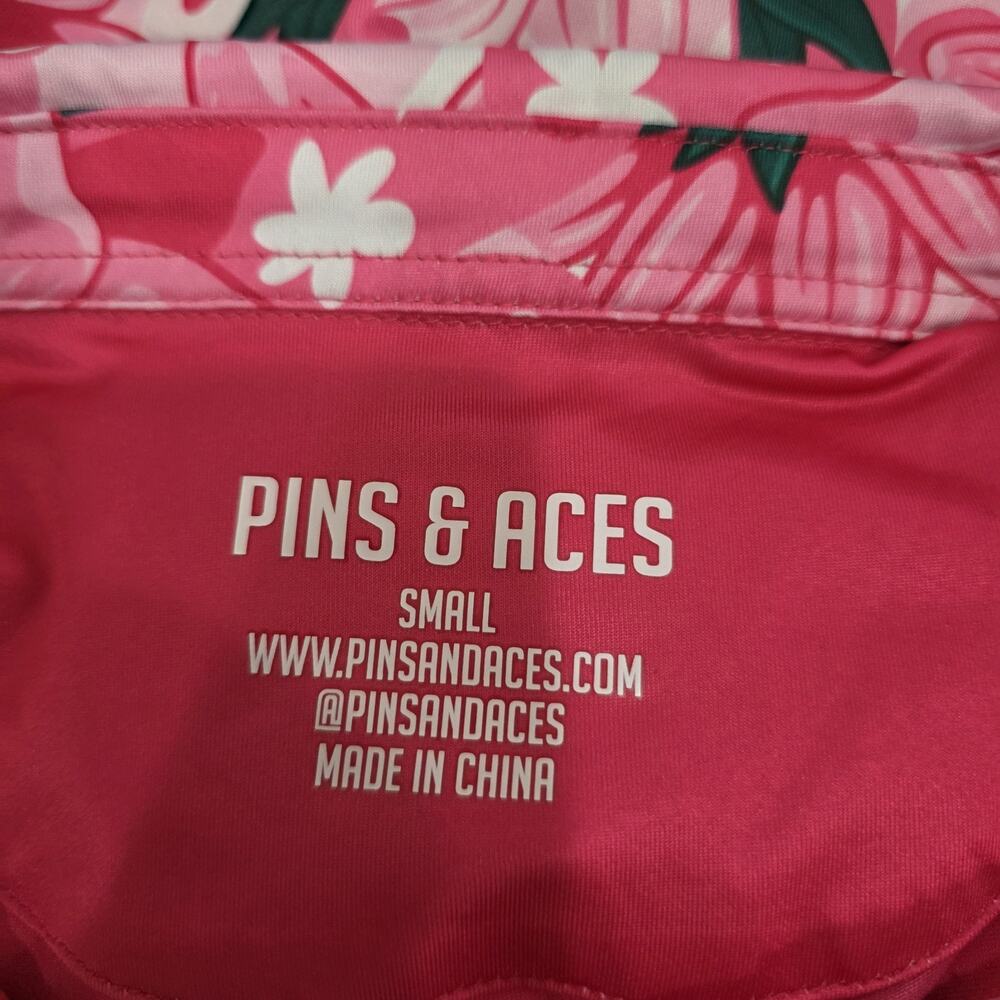 Pins & Aces Augusta Azaleas Sleeveless Polo Golf Shirt Size Small Pink Green - Picture 7 of 8